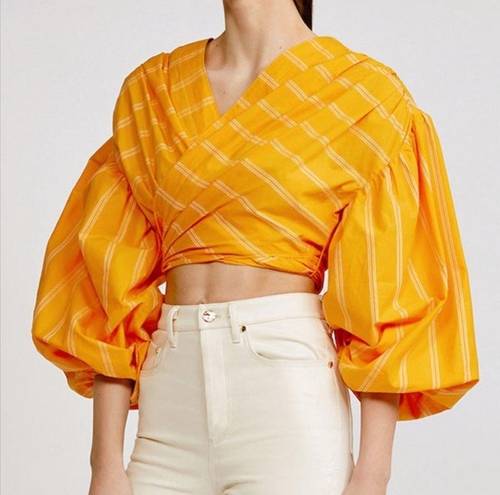 Wyatt Acler The  Puff Balloon Sleeve Cropped Wrap Blouse in Pumpkin Stripe