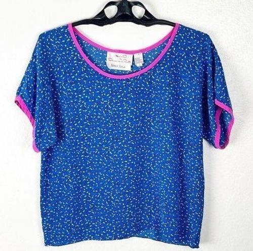 Oscar de la Renta MISS O By  x Neiman Marcus 100% Silk Blue Confetti Top, Small