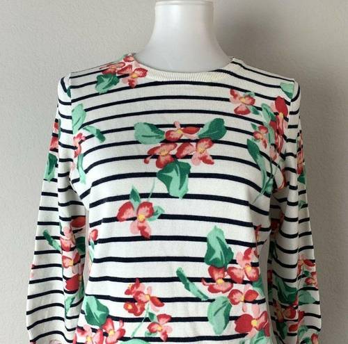 Lands'End  Striped Floral Print Pullover Sweater