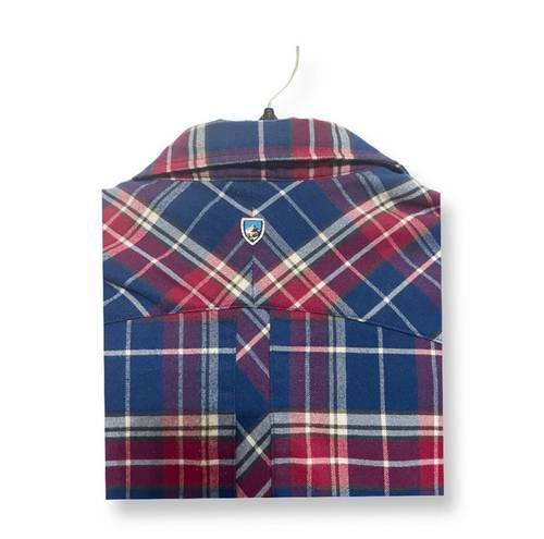 Kuhl Womens Button Up Shirt Blue Red Plaid Long Sleeve Cuff Collar Pocket XS