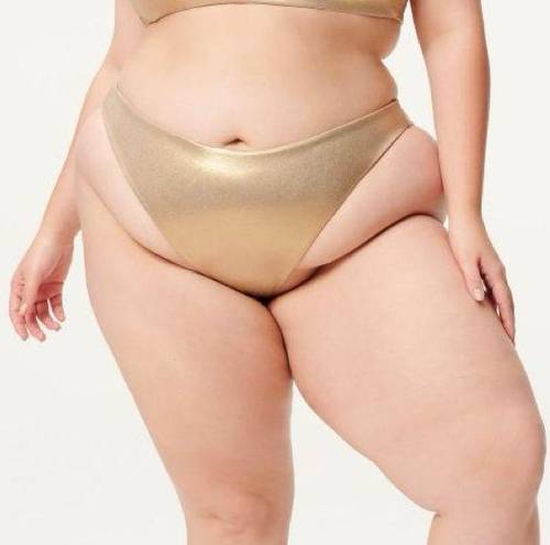 Good American NWT  Size 4 / XL Mink Gold Reversible Metallic Better Bikini Bottom