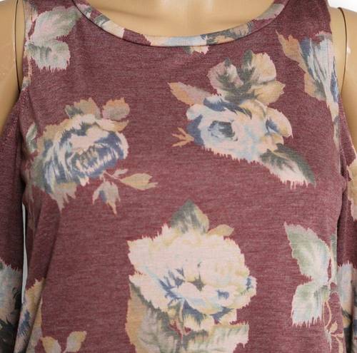 Peach Love California  Floral Print Cold Shoulder Top Dusty Rose Size M