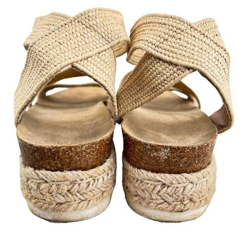 Esprit  Gigi Sandals Cream Size 7.5 Platform Espadrille Ankle Wrap Braided