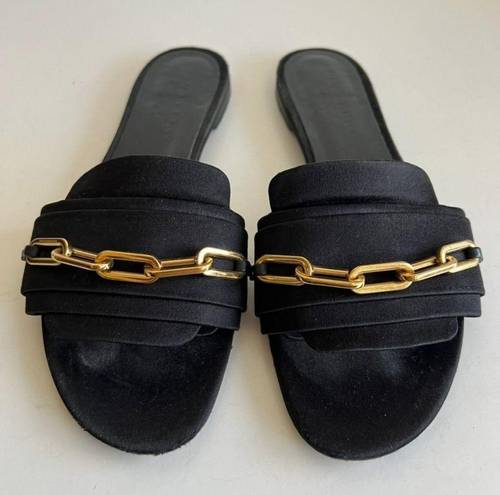 Burberry  Coleford Black Italian Made Chunky Gold Chain Slip on Flat Sandals 41