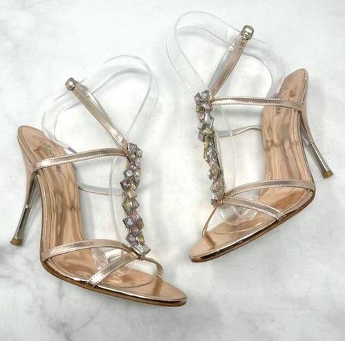 Marciano  Rose Gold Metallic Chrome Genuine Leather Jeweled Formal Sandal Heels