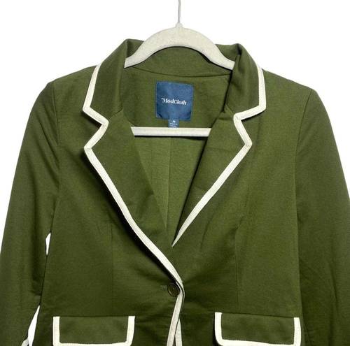 Modcloth  Womens Sz M Hunter Green Contrast White Trim Blazer Single Button