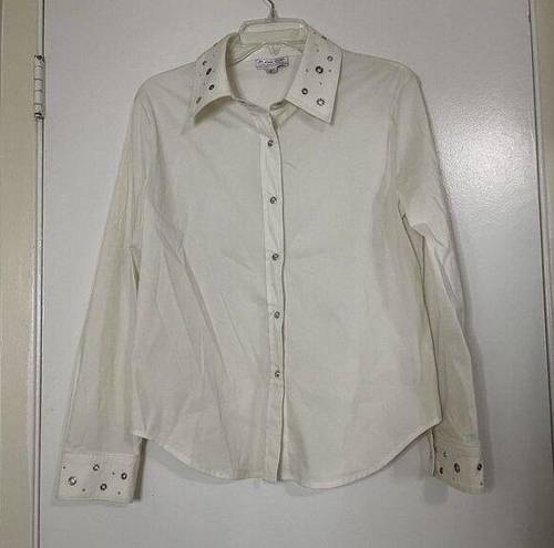 St. John  Sport Ivory White button down collared shirt eyelet hardware size small