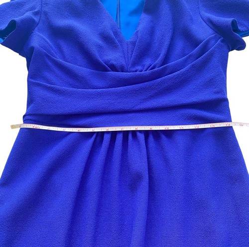 Carolina Herrera  Women's Blue V Neck Short Sleeve Draped Waist Wool Dress Sz 6