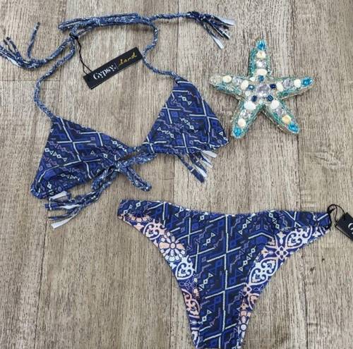 Gypsy 05 NEW!  SAND Bikini Size S Small Racerback Top Cheeky Bottoms Blue Print