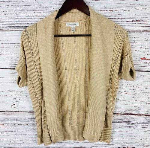 Dress Barn  Shawl Collar Cuffed Dolman Cap Sleeve Open Front Cardigan Tan Small