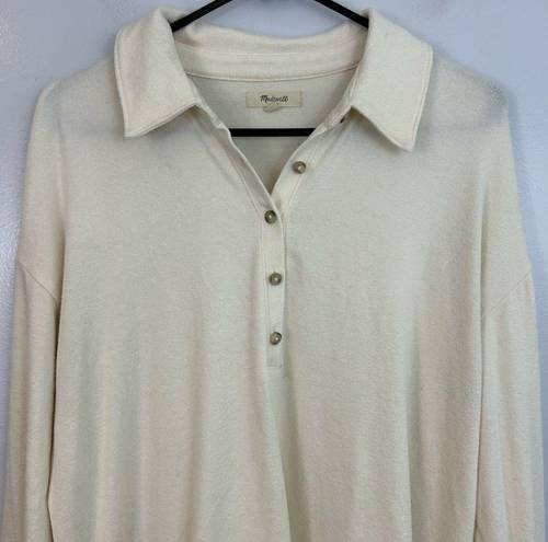 Madewell  Ivory Long Sleeve Half Zip Collared Soft Blouse Size Large