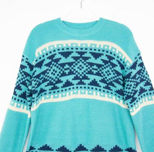 Weatherproof NEW  Fair Isle Pullover Sweater, Turqouise, Size Large