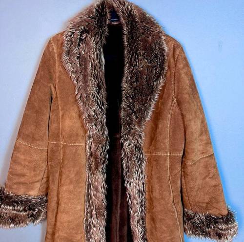 Wilson’s Leather Wilson's Penny Lane brown suede coat long jacket faux fur mixed colors small