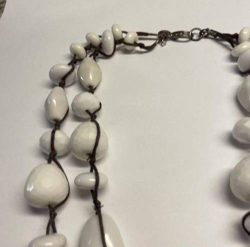 Talbots Signed T -  White / Brown Statement Costume Necklace Bead / Beaded