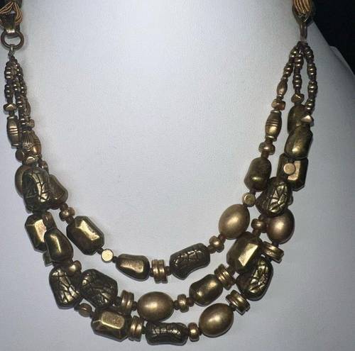 Coldwater Creek  Multi Strand Gold Tone Bead and Cord Necklace