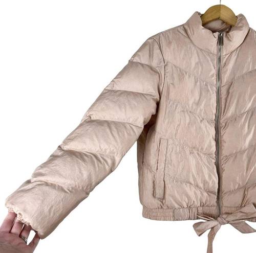 BCBGeneration  Ribbon Tie Chevron Quilted Puffer Jacket in Blush, Medium