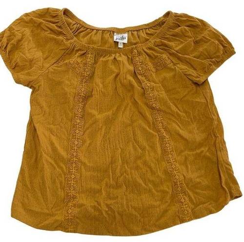 belle du jour  Shirt Womens Medium Orange Yellow Embroidered Off Shoulder Blouse