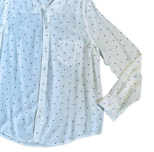 Rails  Women’s Sz M White Silk Navy Heart Print Kate Button Down Tailored Blouse