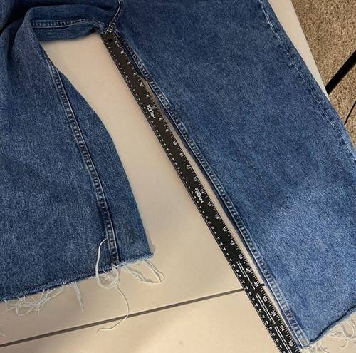 Mango MNG Denim Jeans Womens 14 Blue High Rise Wide Leg Baggy Frayed Hem Cotton Denim