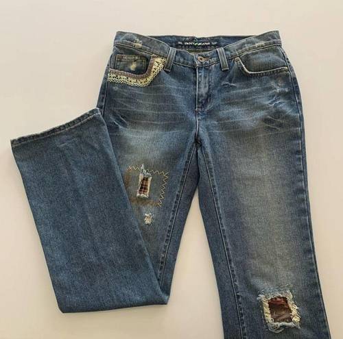 DKNY  Ludlow Cropped Boyfriend Fit Denim Pants Distressed Patches & Lace Jeans 2