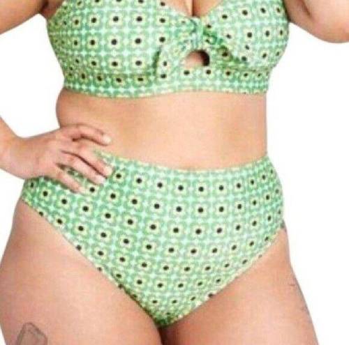 Modcloth NWOT  The Frankly High Waisted Bikini Bottoms Green Retro Daisy Print