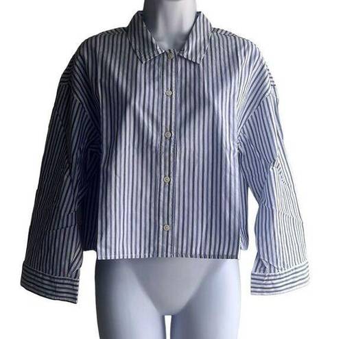 Everlane  Womens XS Button Front Boxy Pajama Top Blue Stripe Long Sleeve NWT