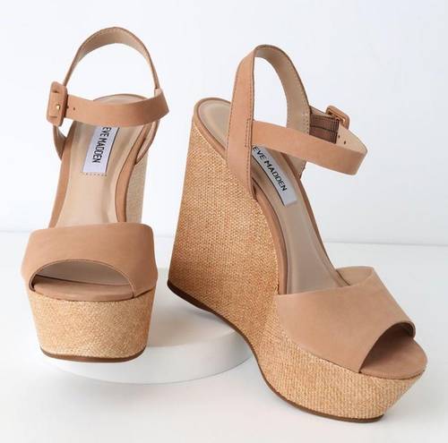 Steve Madden •Camel Nubuck Leather Platform Wedges