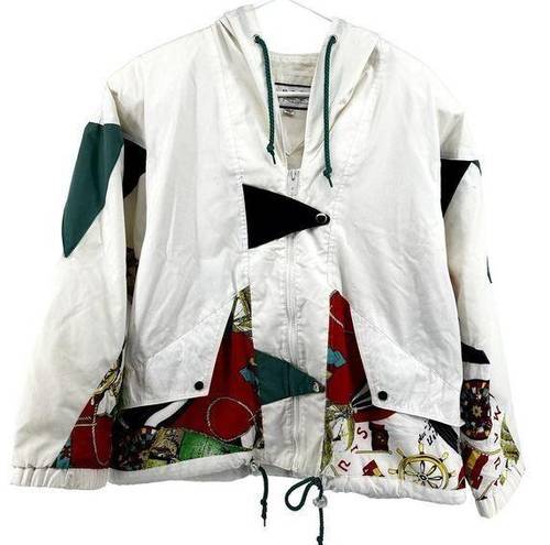 Mulberry Vintage  Street Full Zip Windbreaker Jacket 90 Ski Hood Abstract White M