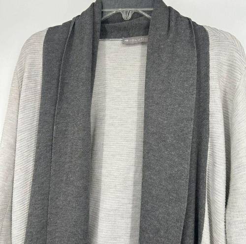 Evolution  By Cyrus Open Front Cardigan Gray Color Block Ribbed Neutral Size M