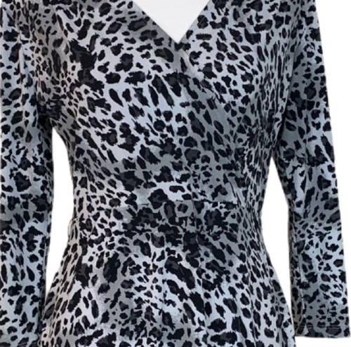 Ellen Tracy Women's Faux Wrap Dress Jersey Black Snow Leopard Size Medium M