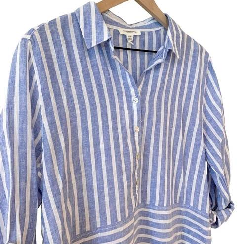 BeachLunchLounge Women's New Beach Lunch Lounge blue stripe linen shirt