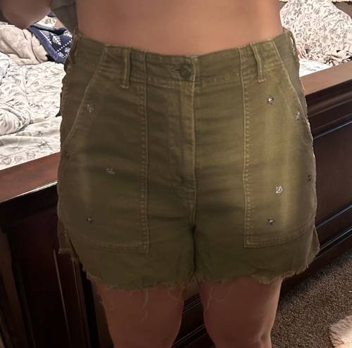 American Eagle Outfitters dark green high waisted embroidered cargo shorts