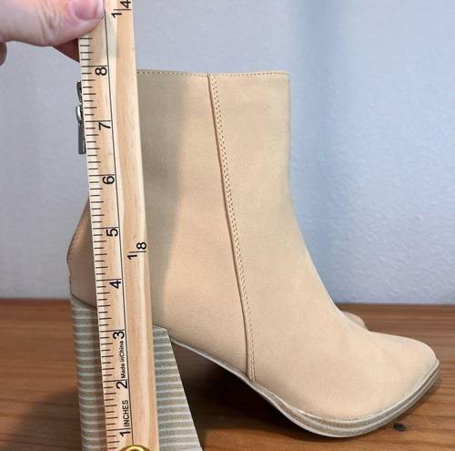 NEW chunky faux suede block heel booties size 8 zip up back Tan