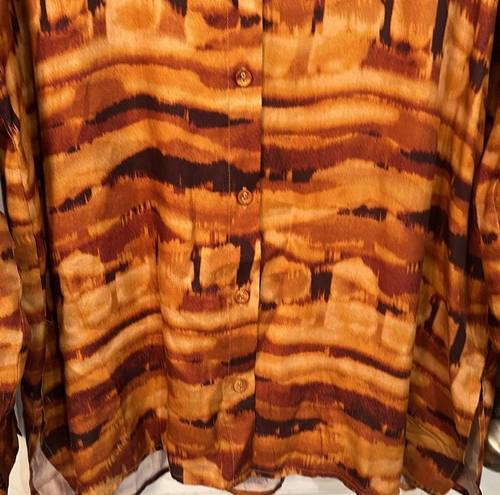 Dissh  Long Sleeve Brown Printed Top Blouse Size 6 Small Oversized