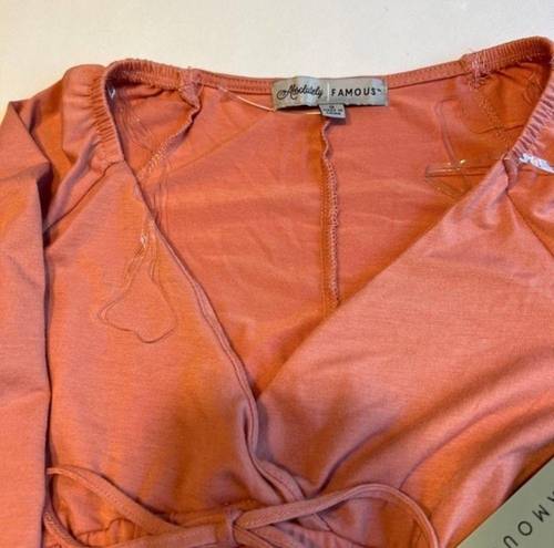 Absolutely Famous  Orange Blouse V Neck Cinched Waist Size‎ Small