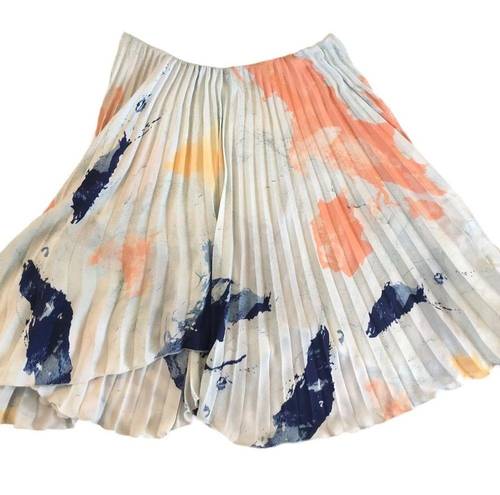 ZARA Asymmetrical Pleated Midi Skirt Sz. S Water Colors Career Full Skirt