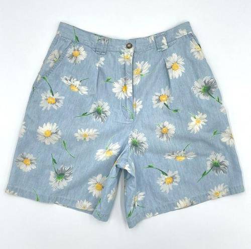 Daisy Vintage  Shorts‎ Summer Blue High Waisted Floral Flowers Cotton Petite