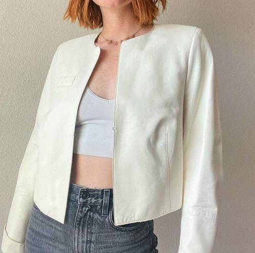 Akris  Lamb Nappa Cropped White Leather Jacket