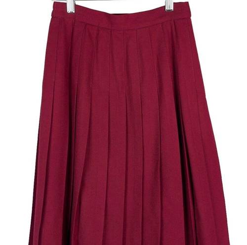 Talbots Vintage  Women's Red 100% Worsted Wool Preppy Pleated Midi Skirt Size 4P