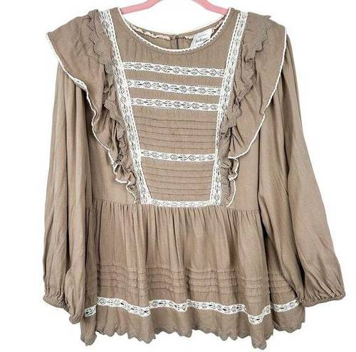 Bohme  Blouse Soraya Long Sleeve Top with Ruffles Lace Taupe
