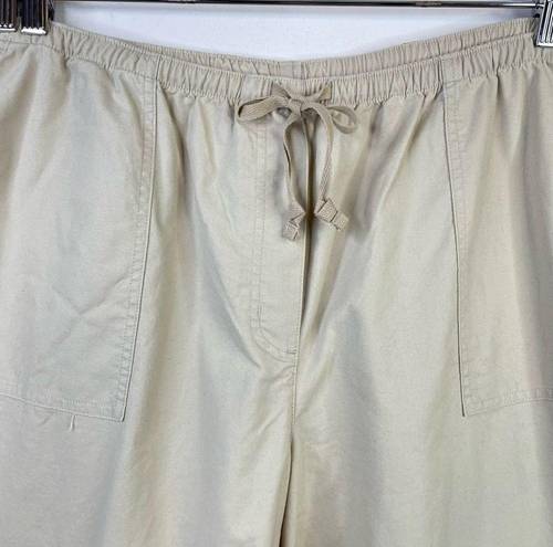 L.L.Bean  Coastal Tan Sunwashed Cotton Canvas Crop Drawstring Cropped Pants XL new