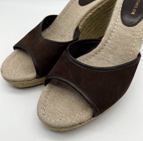 Ann Taylor Brown Suede Slip On Open Toe Jute Wrapped Wedge Platform Heels Size 8