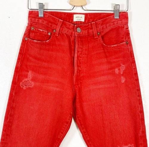 Alice + Olivia  Distressed Boyfriend High Waist Straight Leg Jeans Red Size 4