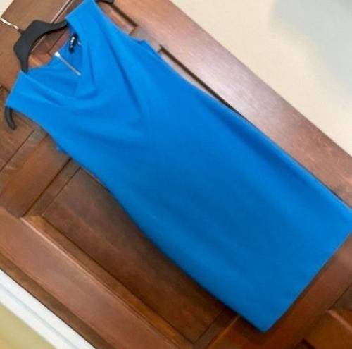 DKNY  Blue dress w asymmetrical neck and 19" accent metal zipper