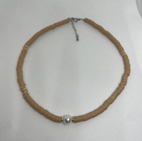 unique bead with freshwater baroque pearl Surf necklace Tan