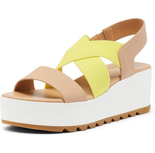 Sorel Cameron Colorblock Yellow Multicolor Leather Platform Flatform Sandals