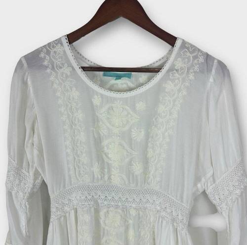 Melissa  Odabash White Embroidered 3/4 Sleeve Mini Beach Dress Medium