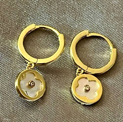 Anthropologie 18K/925 Mother Of Pearl Four Leaf Clover Earrings