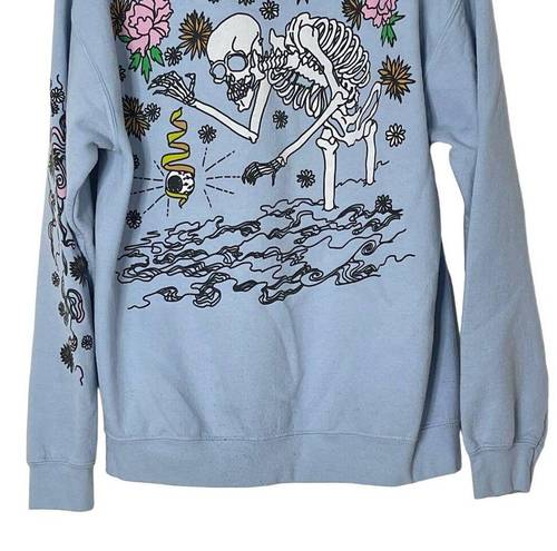 Silence + Noise  Skeleton Flower Hoodie Sweatshirt Light Blue Size Medium