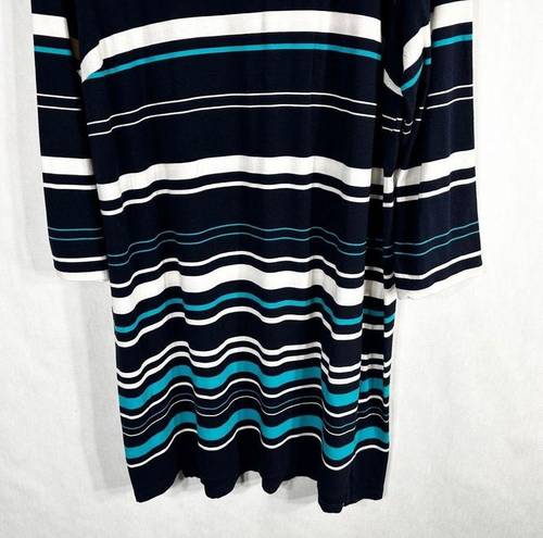 Crown & Ivy Crown Ivy Plus Size XL Dress Navy Blue Striped Long Sleeve Knee Length Shift 566